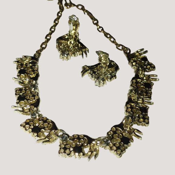 Coro Gold Tone AB Necklace Clip On Earrings Vintage Set Faux Pearls Blue Green - Picture 4 of 10